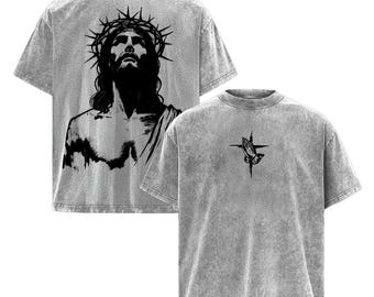 Camiseta vintage lavada con la corona de espinas de Jesús, ropa de calle con fe cristiana