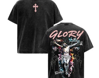 Artistic Jesus Vintage Tee – Glory Crucifix Washed Christian T-Shirt