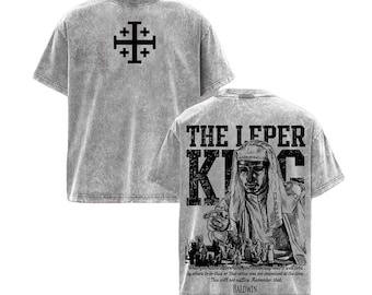 Baldwin IV Leper King Vintage Washed Tee Hoodie Sweatshirt – Medieval Jerusalem Cross Crusader Christian Streetwear