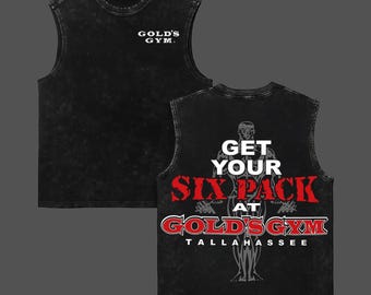 Gold's Gym Tallahassee Six Pack Vintage Washed T-Shirt, Retro Bodybuilding Graphic Tee