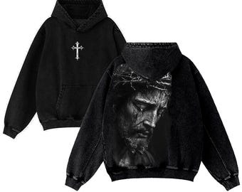 Jesus Christ Cry Washed Graphic Hoodie Oversized Christian Streetwear Top