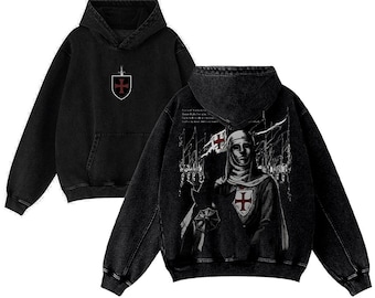 Baldwin IV Leper King Crusader Jerusalem Cross Washed Graphic Hoodie