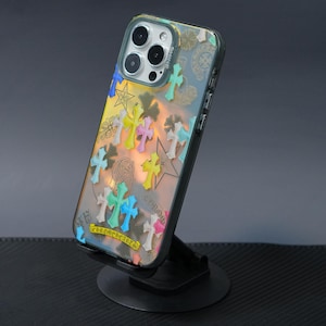 Gothic Cross Y2K iPhone Case | Grunge Shockproof Protective Cover with Holographic Effect, Cool Aesthetic Gift, Trendy Festival Gift