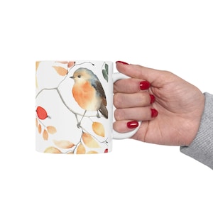 Floral Bird Ceramic Mug - Cozy Drinkware for Nature Lovers, Coffee Cup, Tea Mug, Gift for Her, Home Decor