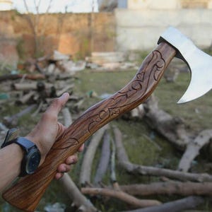 Custom Handmade Viking Axe | Carbon Steel Norse Hatchet | Outdoor Camping Axe with Sheath | Bushcraft & Gift for Him
