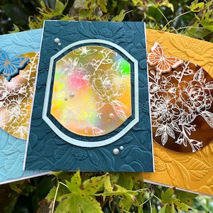 Handmade embossed foiled flower cards (set of three)