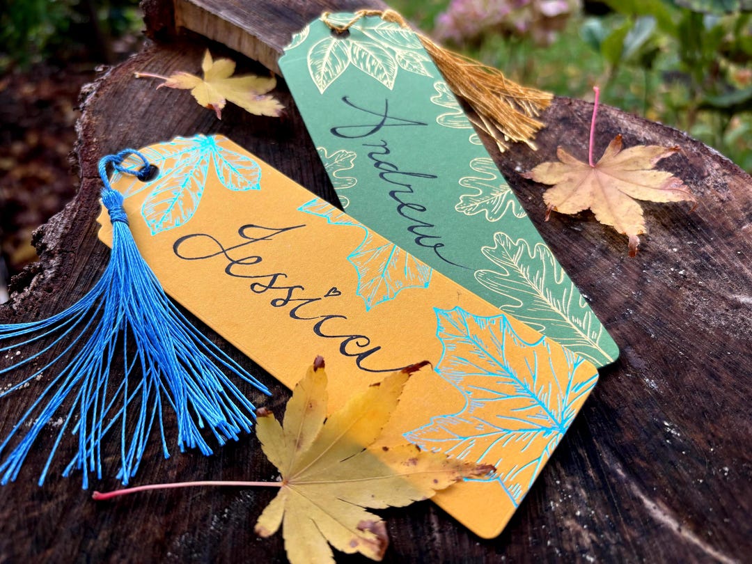 Handmade Personalised Foiled Autumn Leaf Bookmarks - Etsy
