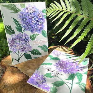 Handgeschilderde aquarel bloemenkaarten hortensia (5 x 7 kaarten)