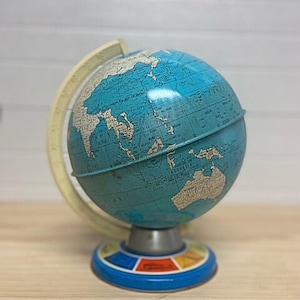 Vintage 1950s The Ohio Art Co World Globe | Mid-Century Metal Desk Decor | Retro School Map | Librarian Office Decor | Antique World Map