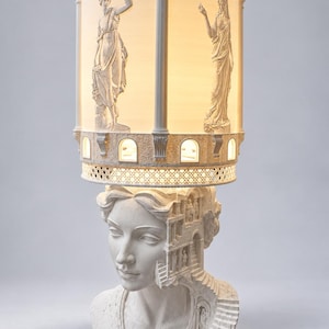 Bordslampa med byst och litofanlampskärm, PETG med marmoreffekt, 50 cm