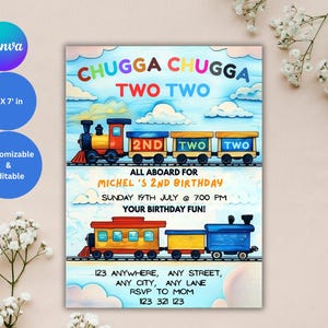 Chugga Chugga Two Two Birthday Invite, Editable 2nd Birthday Boy Invitation, Train Birthday Invitation, Digital Editable Printable