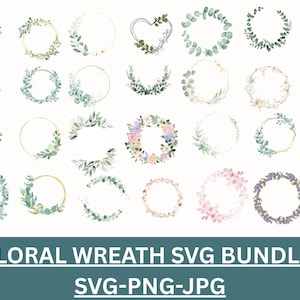 Pacchetto SVG di ghirlande floreali, cornice circolare, cornice floreale per matrimonio, disegno vettoriale, pacchetto png di ghirlande nuziali, ghirlanda floreale in formato SVG, monogramma di ghirlanda in formato JPG,