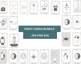 Funny Tarot Cards SVG Bundle: Mystical Celestial Line Art (Digital Download)