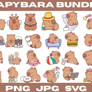 Cute Capybara SVG Bundle, Kawaii Capybara Clipart, Capybara Animal Shirt Png, Capybara Digital Sticker, Birthday Boba,School Animal Clipart