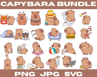 Capybara SVG Clipart Bundle, Kawaii Animal Graphics (Digital Download