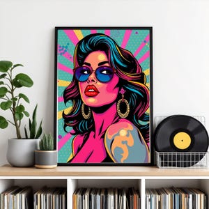 Pop Art Diva Portrait – Bold Retro Glam Print, Colorful Wall Art, Vibrant Female Illustration, Instant Download