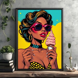 Pop Art Ice Cream Girl – Retro Bold Portrait, Colorful Wall Art, Summer Vibes Poster, Instant Download