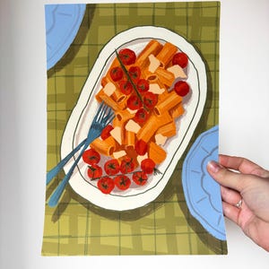 Pasta Dinner Party Art Print | Giclée Print | Food Art | Trendy Apartment Decor | Gift Ideas | Pasta Lover Print | Kitchen Art |