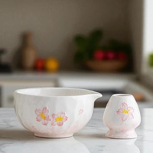 Set di ciotole per Matcha in ceramica con frusta in bambù e porta Chasen, set cerimoniale per Matcha bianco, regalo per un amico, regalo di compleanno per lei