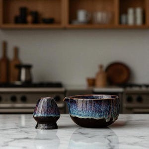 Ceramic Matcha Bowl Set: Hand-Painted Floral Design with Whisk & Holder