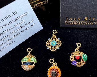 Joan Rivers Enamel Crystal & Faux Pearl Victorian Flower Charms set of 4