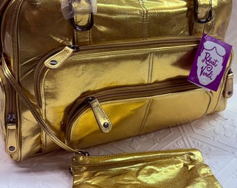Robert Verdi Gold Faux Leather Handbag with Multiple Pockets