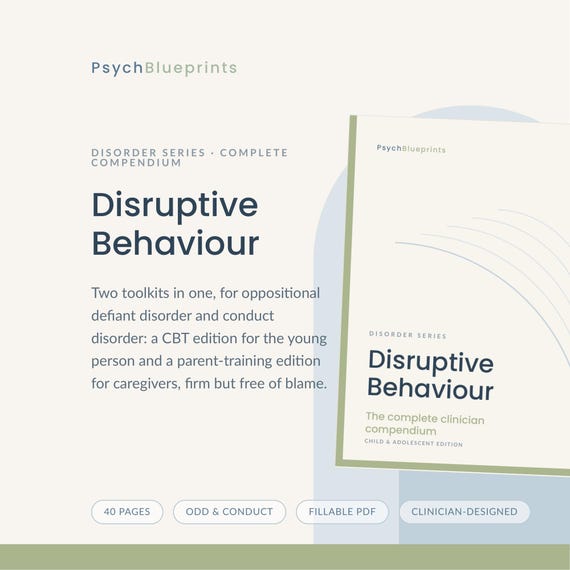 ODD & Conduct Disorder Worksheets, Kids and Parents | 40-Page CBT + Parent Training Compendium | Fillable Therapy PDF