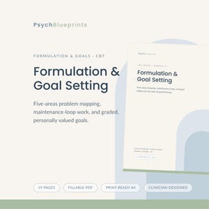 Hojas de trabajo para la formulación y el establecimiento de objetivos en la terapia cognitivo-conductual (TCC), kit de herramientas diseñado por clínicos (PDF rellenable).