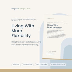 Hojas de trabajo ACT, flexibilidad psicológica, habilidades Hexaflex, recurso terapéutico diseñado por clínicos (PDF rellenable)