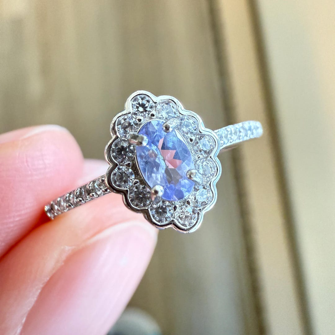 925 Sterling Silver 5x3mm Oval Tanzanite Engagement Ring, Dainty ...