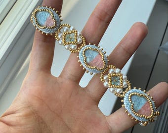 Handmade Vintage Victorian Style Beaded Bracelet, Dainty Bridal Bracelet, Gemstone Pearl Beads Jewelry Gift for Her, Mother, Wedding, Party