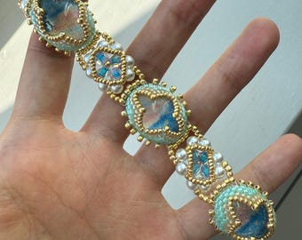 Handmade Vintage Victorian Style Beaded Bracelet, Dainty Bridal Bracelet, Gemstone Pearl Beads Jewelry Gift for Her, Mother, Wedding, Party