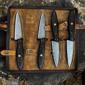 Custom Handmade Damascus Steel Steak Knives Set - 4 Piece Steak Dinner Knife Set With Pakka Wood Handle (Black wenge wood)