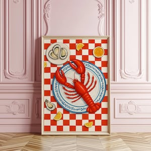 Lobster abstract printable art, fisherman aesthetic, Red lobster watercolor print Coastal kitchen wall art, Nautical Artwork digital print