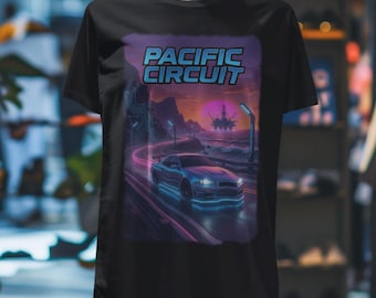 Coastal Racing Graphic Shirt – Pacific Circuit, Retro Synthwave Tee