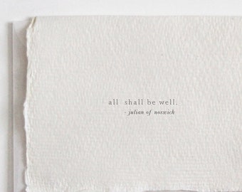 All Shall be Well, Letterpress Mini Card on Handmade Paper