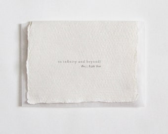 To Infinity and Beyond!, Letterpress Mini Card on Handmade Paper