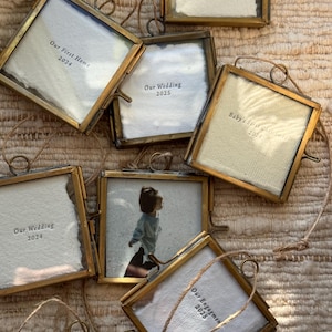 Our Wedding 2024, Our Wedding 2025 Christmas Ornament, Custom Ornament, Letterpress, Handmade paper, Brass frame, Christmas frame, keepsake, Wedding gift, anniversary gift, gift for couples, gift for newly weds, stocking stuffers