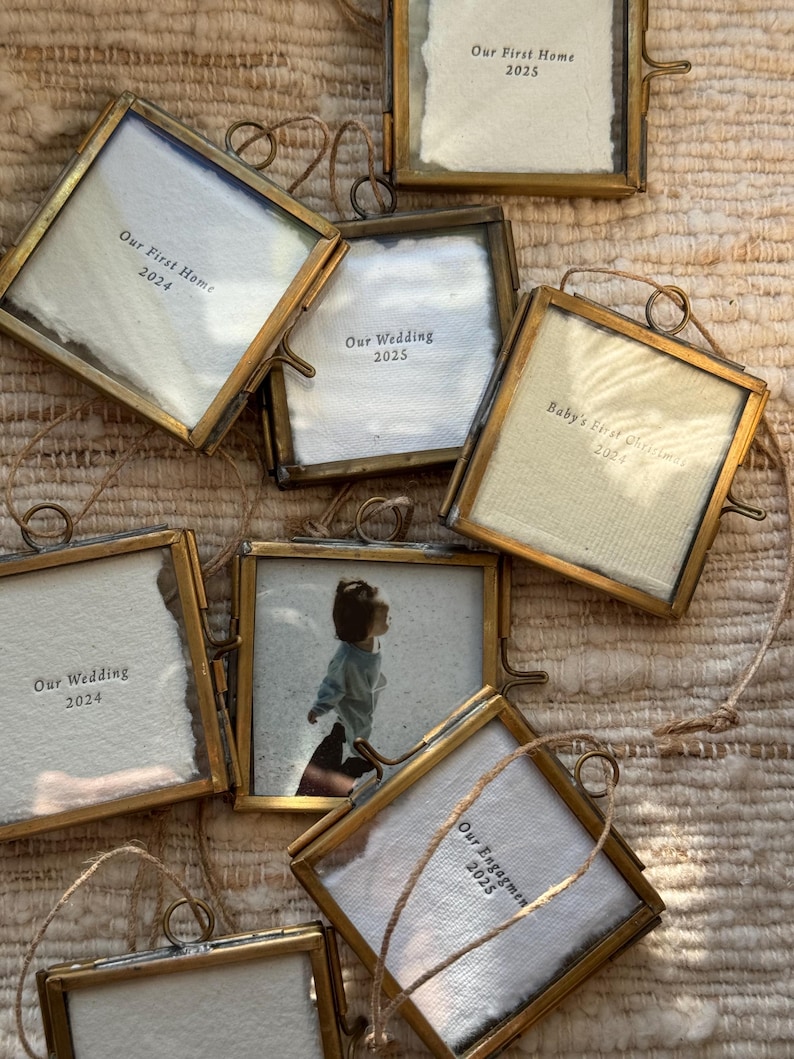 Our Wedding 2024, Our Wedding 2025 Christmas Ornament, Custom Ornament, Letterpress, Handmade paper, Brass frame, Christmas frame, keepsake, Wedding gift, anniversary gift, gift for couples, gift for newly weds, stocking stuffers