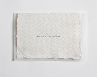 Welcome to the World, Letterpress Mini Card on Handmade Paper