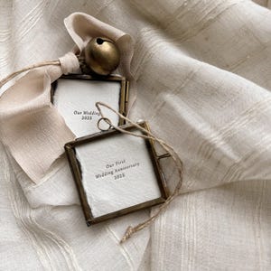 Our Wedding 2024, Our Wedding 2025 Christmas Ornament, Custom Ornament, Letterpress, Handmade paper, Brass frame, Christmas frame, keepsake, Wedding gift, anniversary gift, gift for couples, gift for newly weds, stocking stuffers