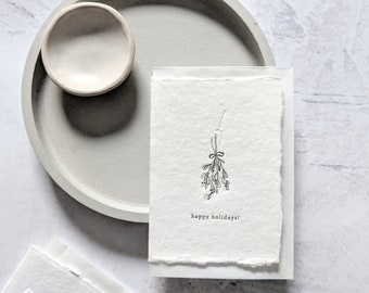 Happy Holidays Holly, Letterpress Mini Card on Handmade Paper