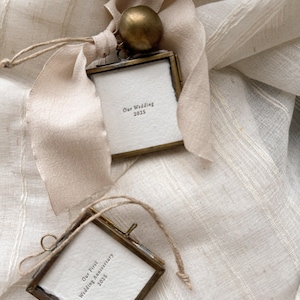 Our Wedding 2024, Our Wedding 2025 Christmas Ornament, Custom Ornament, Letterpress, Handmade paper, Brass frame, Christmas frame, keepsake, Wedding gift, anniversary gift, gift for couples, gift for newly weds, stocking stuffers