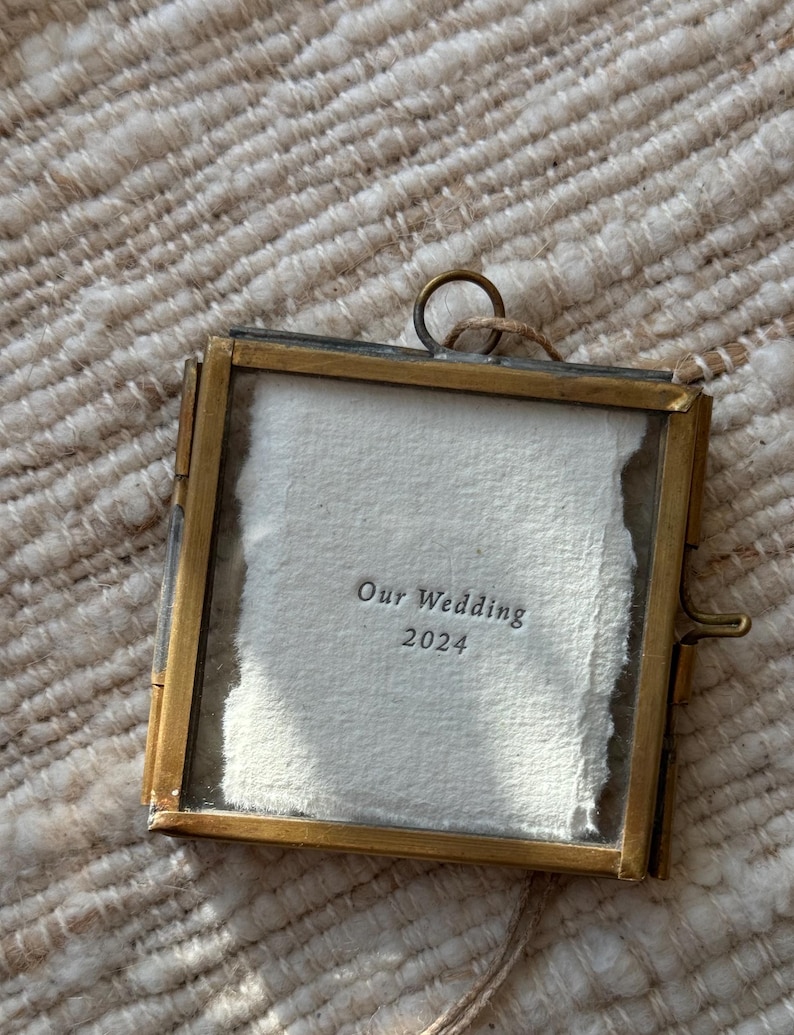 Our Wedding 2024, Our Wedding 2025 Christmas Ornament, Custom Ornament, Letterpress, Handmade paper, Brass frame, Christmas frame, keepsake, Wedding gift, anniversary gift,