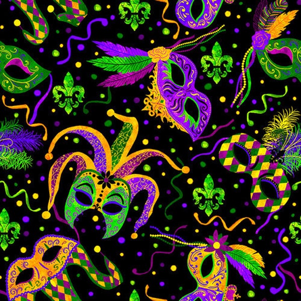 Blank Quilting Spring Jubile By Alyssa Kays Black Mardi Gras Masks fabric - 1 yard