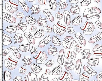Loralie Designs Nifty Nurses Happy Hats Sky Fabric - 34 inches - last piece