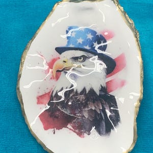 Decorative Decoupaged Oyster Eagle Art Trinket, Gift, Home Decor, Perfect Gift, One Of A Kind