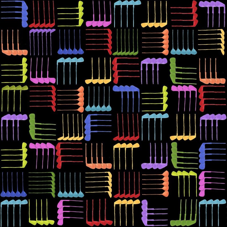 NEW Loralie Designs Golf Happy Club Weave Black fabric 1 yard