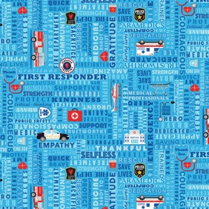 Timeless Treasures Everyday Heroes Blue First Responders Fabric - 34 inches - last piece