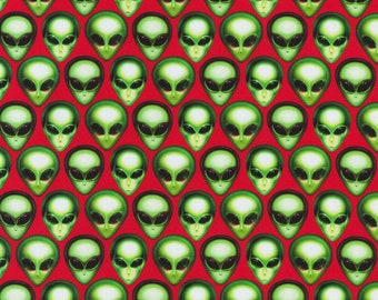 Robert Kaufman Area 51 Digital Flame Alien Heads Fabric - 1 yard